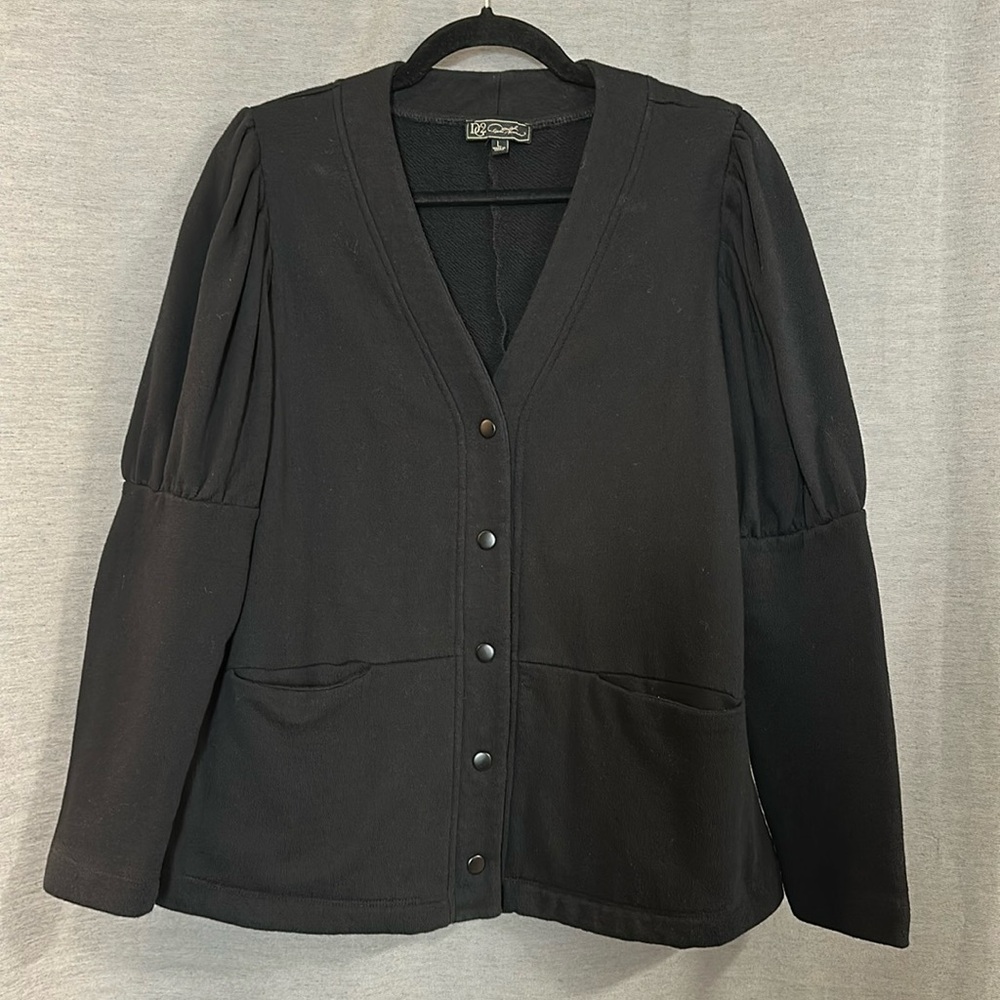DG2 by Diane Gilman Black Puffer Sleeve Cardigan size Large